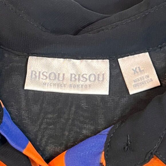 Bisou Busou Blouse Womens XL Colorful Bright Stripes Sheer Button Up Shirt - Picture 9 of 9